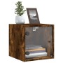 Mesita de noche con puerta de vidrio roble ahumado 35x37x35 cm de , Mesitas de noche - Ref: Foro24-836470, Precio: 31,13 €, D...