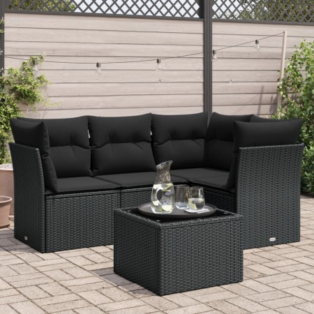 Set de muebles de jardín 5 pzas y cojines ratán sintético negro de , Conjuntos de jardín - Ref: Foro24-3249424, Precio: 356,5...