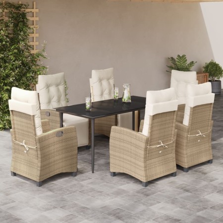Set comedor de jardín 7 pzas con cojines ratán sintético beige en Conjuntos de jardín | Comprar online en Foru.es