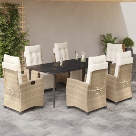 Set comedor de jardín 7 pzas con cojines ratán sintético beige en Conjuntos de jardín | Comprar online en Foru.es