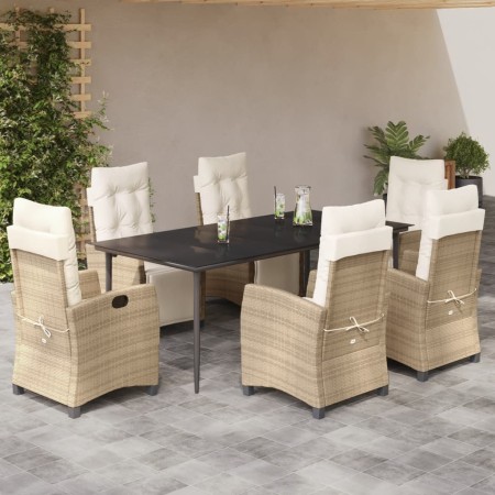 Set comedor de jardín 7 pzas con cojines ratán sintético beige en Conjuntos de jardín | Comprar online en Foru.es