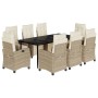 Set comedor de jardín 9 pzas con cojines ratán sintético beige en Conjuntos de jardín | Comprar online en Foru.es