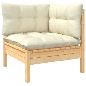 Garten-Ecksofa und Kissen massives Zirbenholz creme von , Modulare Sofas für den Außenbereich - Ref: Foro24-806628, Preis: 11...