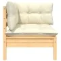 Corner garden sofa and solid pine wood cream cushions by , Modular outdoor sofas - Ref: Foro24-806628, Price: 119,21 €, Disco...