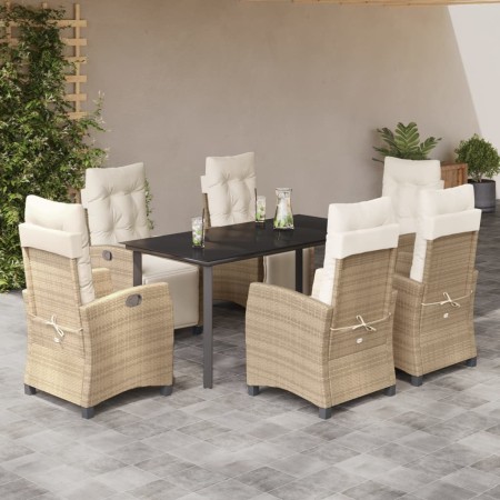 Set comedor de jardín 7 pzas con cojines ratán sintético beige en Conjuntos de jardín | Comprar online en Foru.es