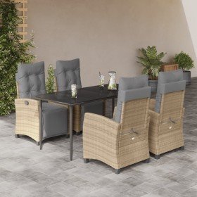 Set comedor de jardín 5 pzas con cojines ratán sintético beige en Conjuntos de jardín | Comprar online en Foru.es