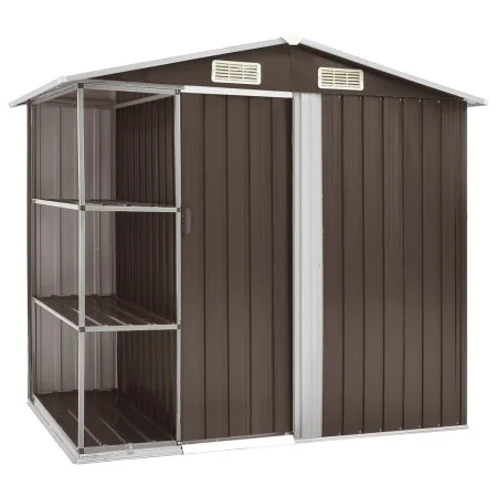 Cobertizo de jardín con estantería hierro marrón 205x130x183 cm de , Cobertizos - Ref: Foro24-47105, Precio: 248,09 €, Descue...