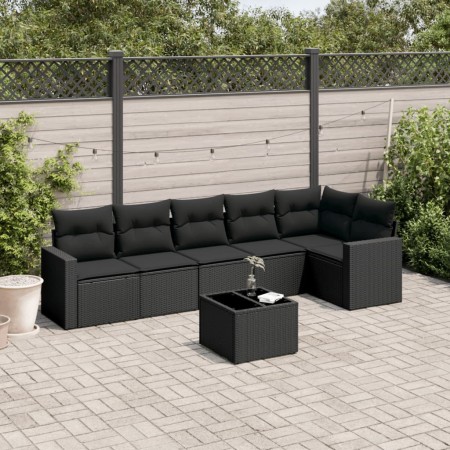 Set de comedor de jardín 7 pzas y cojines ratán sintético negro de , Conjuntos de jardín - Ref: Foro24-3218985, Precio: 446,4...