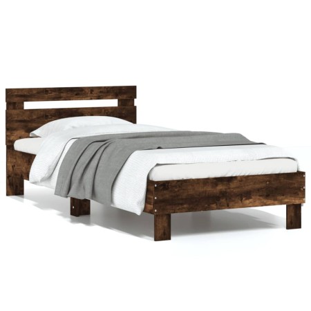 Cama con cabecero madera de ingeniería roble ahumado 75x190 cm de , Camas y somieres - Ref: Foro24-838572, Precio: 64,25 €, D...