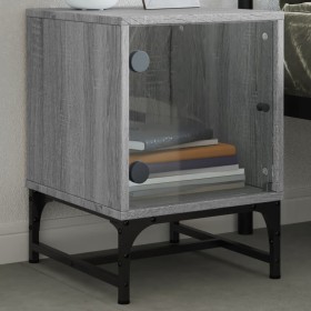 Mesita de noche con puerta de vidrio gris Sonoma 35x37x50 cm de , Mesitas de noche - Ref: Foro24-836528, Precio: 28,40 €, Des...