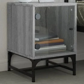 Mesita de noche con puerta de vidrio gris Sonoma 35x37x50 cm de , Mesitas de noche - Ref: Foro24-836528, Precio: 28,00 €, Des...