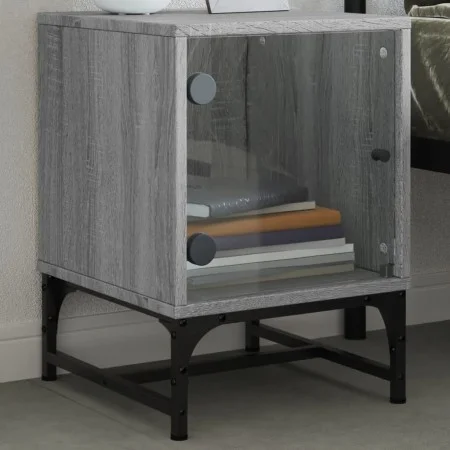 Mesita de noche con puerta de vidrio gris Sonoma 35x37x50 cm de , Mesitas de noche - Ref: Foro24-836528, Precio: 28,00 €, Des...