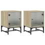 Mesitas noche con puertas vidrio 2 uds roble Sonoma 35x37x50 cm de , Mesitas de noche - Ref: Foro24-836523, Precio: 54,16 €, ...