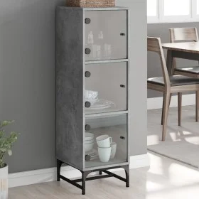 Aparador con puertas de vidrio gris hormigón 35x37x120 cm de , Aparadores - Ref: Foro24-836563, Precio: 70,34 €, Descuento: %