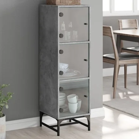 Aparador con puertas de vidrio gris hormigón 35x37x120 cm de , Aparadores - Ref: Foro24-836563, Precio: 70,34 €, Descuento: %