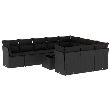 Set de sofás de jardín 11 pzas y cojines ratán sintético negro de , Conjuntos de jardín - Ref: Foro24-3250064, Precio: 676,33...