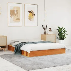 Estructura de cama madera maciza pino marrón cera 135x190 cm de , Camas y somieres - Ref: Foro24-844435, Precio: 115,28 €, De...