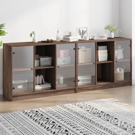 Estantería con puertas madera marrón roble 204x37x75 cm de , Aparadores - Ref: Foro24-3206537, Precio: 205,92 €, Descuento: %