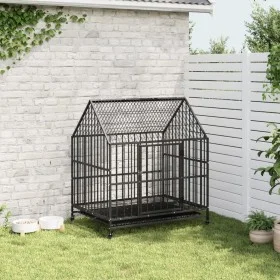 Jaula para perros con ruedas acero galvanizado negro de , Casetas para perros - Ref: Foro24-172208, Precio: 154,07 €, Descuen...