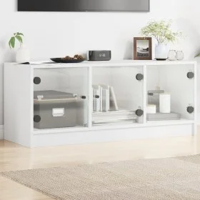 Mueble de TV con puertas de vidrio blanco 102x37x42 cm de , Muebles TV - Ref: Foro24-836406, Precio: 68,68 €, Descuento: %