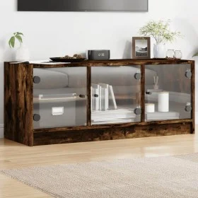 Mueble de TV con puertas de vidrio roble ahumado 102x37x42 cm de , Muebles TV - Ref: Foro24-836410, Precio: 66,66 €, Descuent...