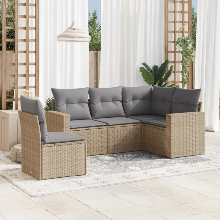 Juego de sofás jardín con cojines 5 pzas ratán sintético beige de , Conjuntos de jardín - Ref: Foro24-3218959, Precio: 338,46...