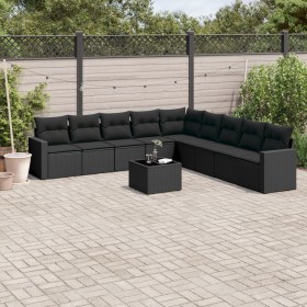 Set de sofás de jardín 10 pzas cojines ratán sintético negro de , Conjuntos de jardín - Ref: Foro24-3219085, Precio: 609,46 €...
