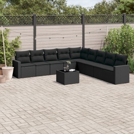 Set de sofás de jardín 10 pzas cojines ratán sintético negro de , Conjuntos de jardín - Ref: Foro24-3219085, Precio: 609,46 €...