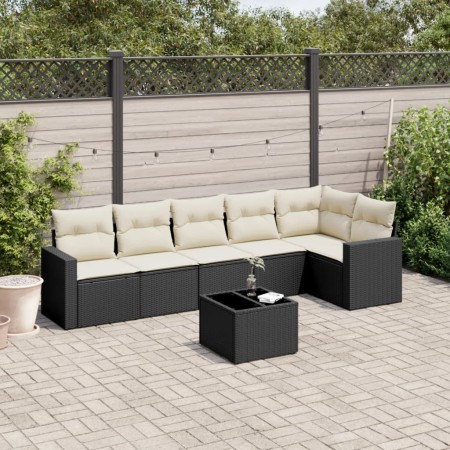 Set de comedor de jardín 7 pzas y cojines ratán sintético negro de , Conjuntos de jardín - Ref: Foro24-3218986, Precio: 392,5...