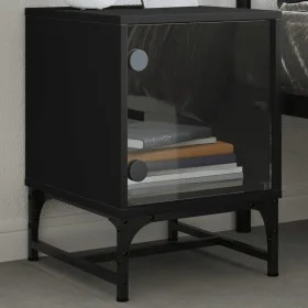 Mesita de noche con puerta de vidrio negro 35x37x50 cm de , Mesitas de noche - Ref: Foro24-836520, Precio: 28,30 €, Descuento: %