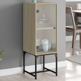 Armario auxiliar con puerta de vidrio roble Sonoma 35x37x100 cm de , Aparadores - Ref: Foro24-836555, Precio: 51,28 €, Descue...