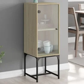 Armario auxiliar con puerta de vidrio roble Sonoma 35x37x100 cm de , Aparadores - Ref: Foro24-836555, Precio: 50,63 €, Descue...
