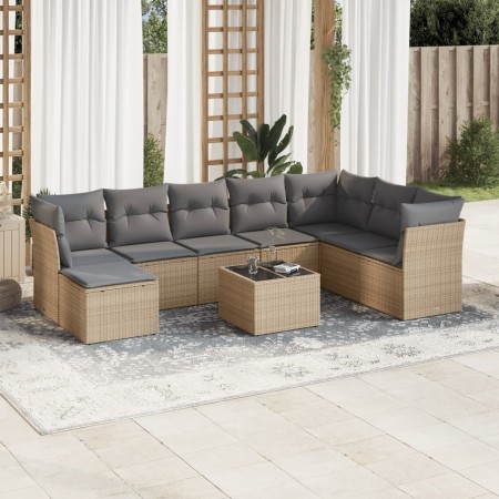 Set de sofás de jardín 9 pzas con cojines ratán sintético beige de , Conjuntos de jardín - Ref: Foro24-3249898, Precio: 577,2...