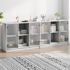 Estantería con puertas madera gris Sonoma 204x37x75 cm de , Librerías y estanterías - Ref: Foro24-3206536, Precio: 198,02 €, ...