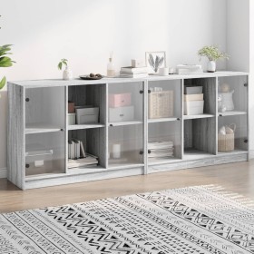 Estantería con puertas madera gris Sonoma 204x37x75 cm de , Librerías y estanterías - Ref: Foro24-3206536, Precio: 200,35 €, ...