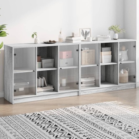 Estantería con puertas madera gris Sonoma 204x37x75 cm de , Librerías y estanterías - Ref: Foro24-3206536, Precio: 200,35 €, ...