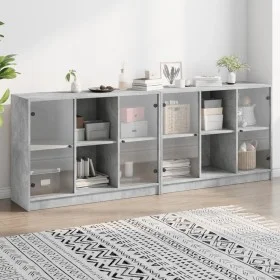 Estantería con puertas madera de ingeniería gris 204x37x75 cm de , Librerías y estanterías - Ref: Foro24-3206534, Precio: 187...