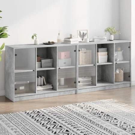 Estantería con puertas madera de ingeniería gris 204x37x75 cm de , Librerías y estanterías - Ref: Foro24-3206534, Precio: 187...