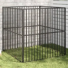 Corralito para perros con 4 paneles acero galvanizado negro de , Casetas para perros - Ref: Foro24-172209, Precio: 104,30 €, ...