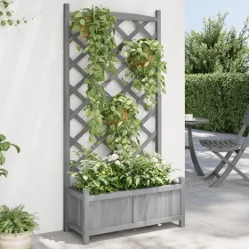Jardinera con enrejado madera maciza de abeto gris de , Maceteros y jardineras - Ref: Foro24-365489, Precio: 80,61 €, Descuen...