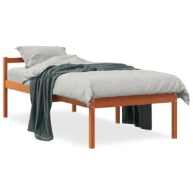 Bed for seniors solid wax brown pine wood 75x190 cm by , Beds and slatted bases - Ref: Foro24-844150, Price: 87,80 €, Discoun...
