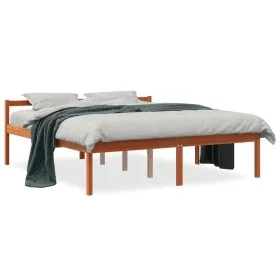 Bed for seniors solid wax brown pine wood 150x200 cm by , Beds and slatted bases - Ref: Foro24-844159, Price: 117,62 €, Disco...