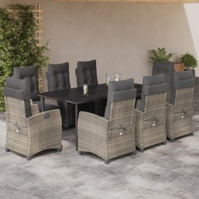 Set comedor de jardín 9 pzas cojines ratán sintético gris claro en Conjuntos de jardín | Comprar online en Foru.es