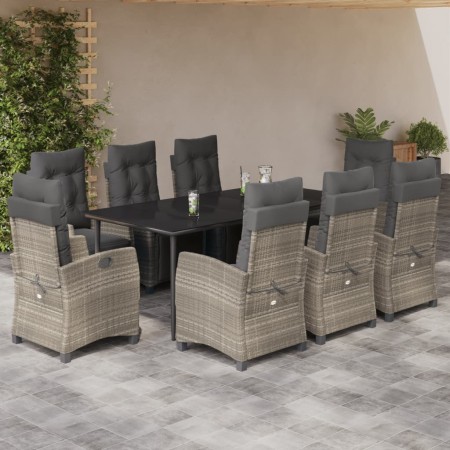 Set comedor de jardín 9 pzas cojines ratán sintético gris claro en Conjuntos de jardín | Comprar online en Foru.es
