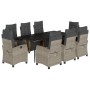 Set comedor de jardín 9 pzas cojines ratán sintético gris claro en Conjuntos de jardín | Comprar online en Foru.es