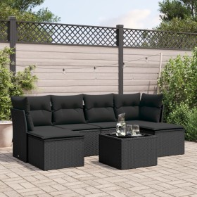 Set de comedor de jardín 7 pzas y cojines ratán sintético negro de , Conjuntos de jardín - Ref: Foro24-3249854, Precio: 432,7...