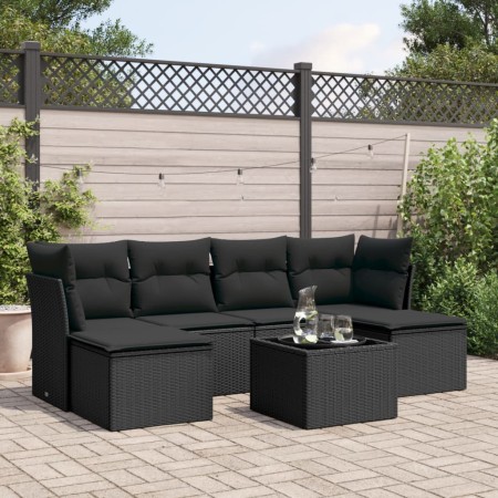 Set de comedor de jardín 7 pzas y cojines ratán sintético negro de , Conjuntos de jardín - Ref: Foro24-3249854, Precio: 432,7...