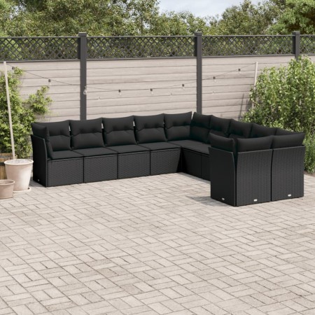 Set de sofás de jardín 10 pzas cojines ratán sintético negro de , Conjuntos de jardín - Ref: Foro24-3250074, Precio: 632,24 €...