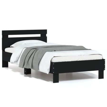 Estructura cama con cabecero madera ingeniería negra 75x190 cm de , Camas y somieres - Ref: Foro24-838569, Precio: 79,13 €, D...