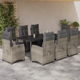 Set comedor de jardín 9 pzas cojines ratán sintético gris claro en Conjuntos de jardín | Comprar online en Foru.es